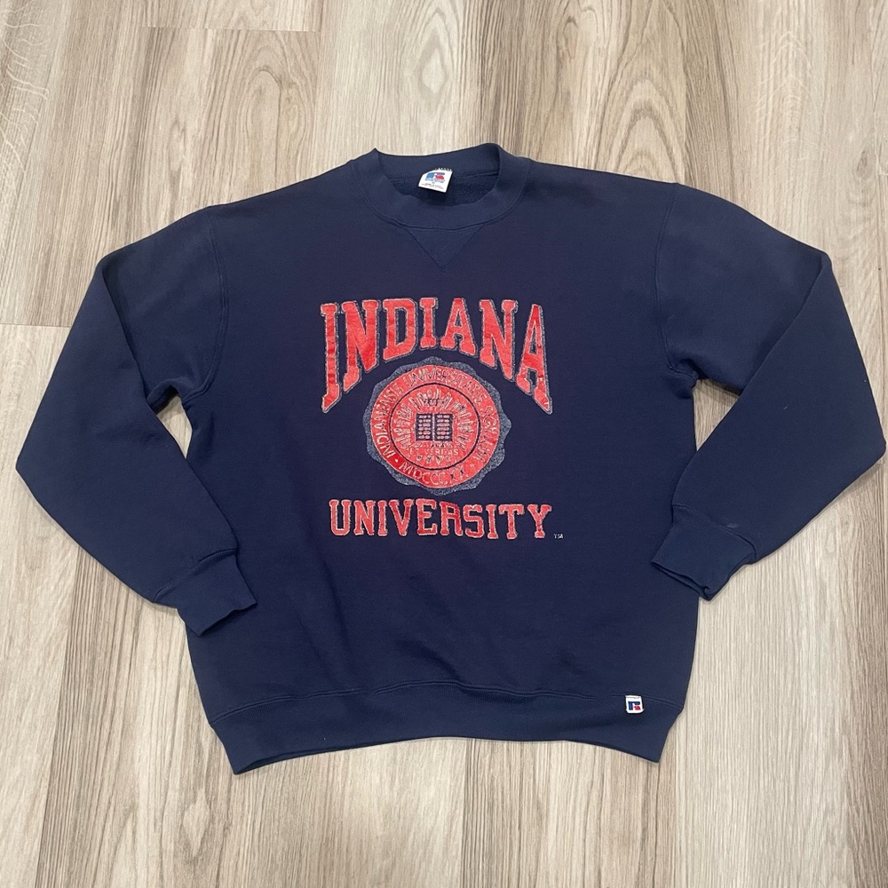 Vintage Russell Athletic Navy Sweatshirt with Red Indiana University Graphic